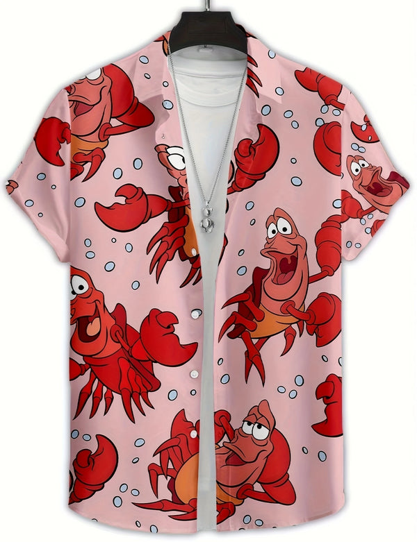 Cartoon Lobster Hawaiian Shirt Men Women Clothing Seafood Shirt Summer Holiday Shirt Short Sleeve Button Down Crawfish Shirts