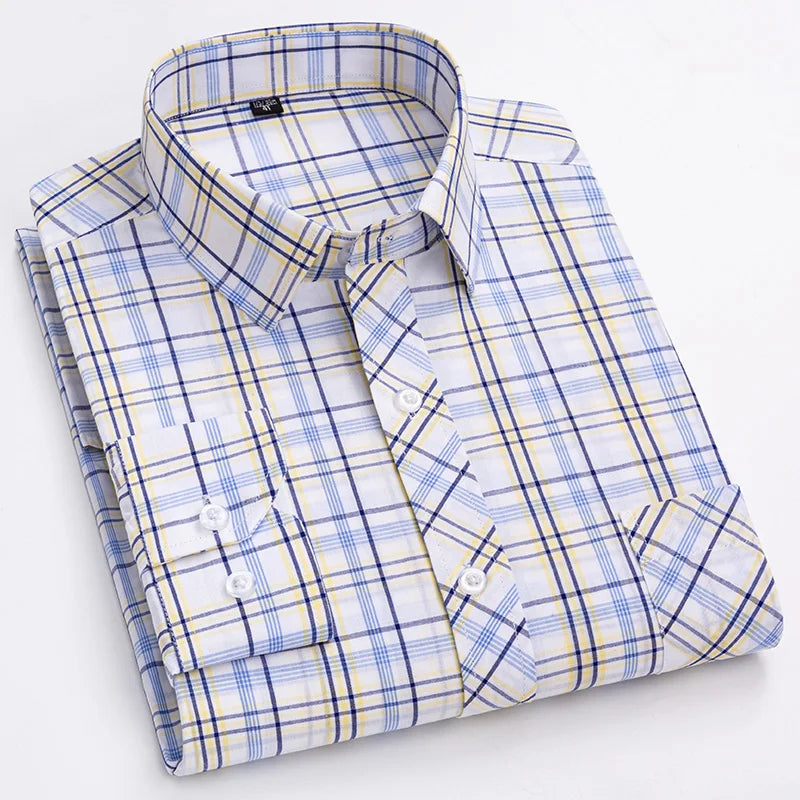 Pure 100% Cotton Plaid Shirts for Men High Grade Business Long Sleeve Casual Checked Shirt Mens Comfortable Office Formal Work